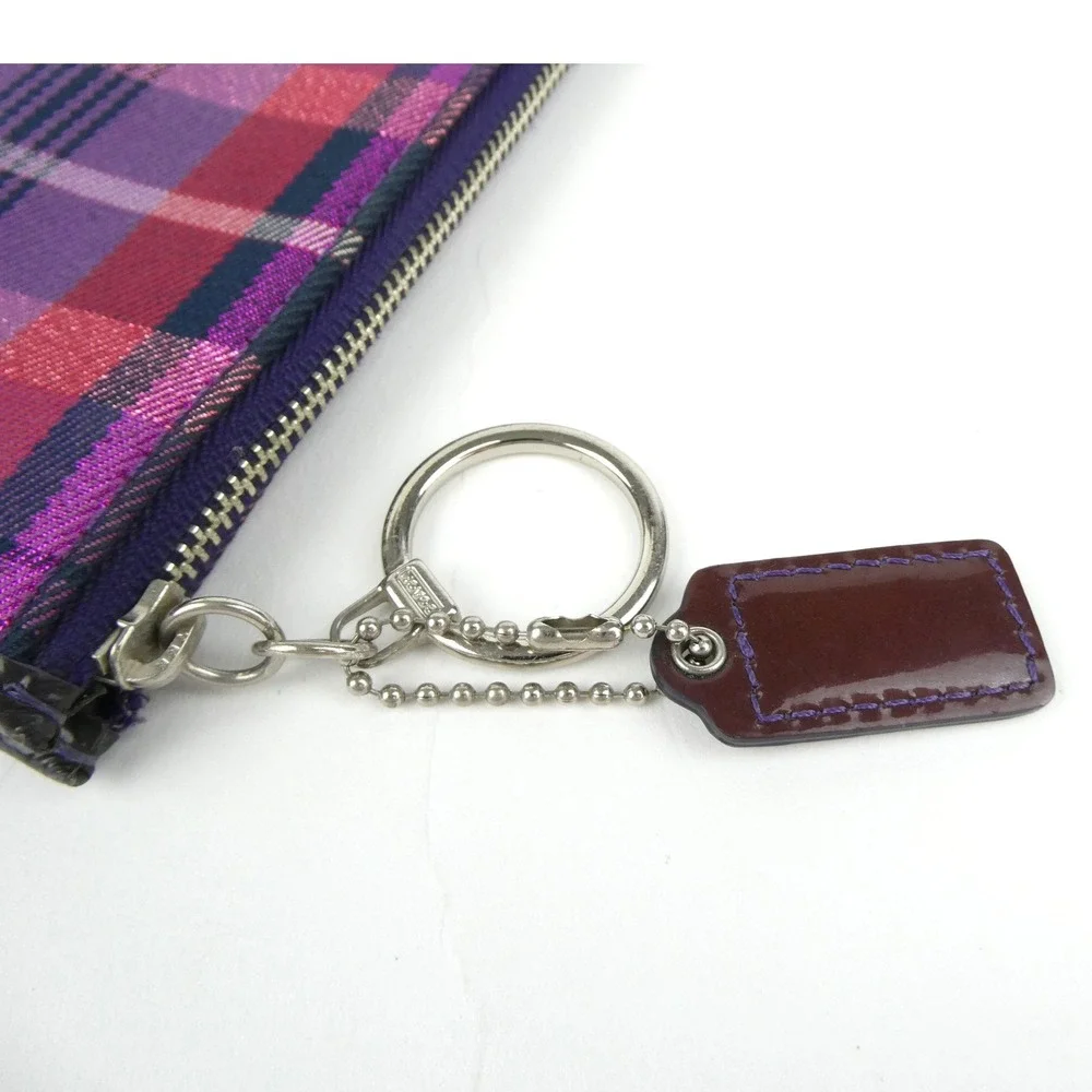 Coach Poppy Purple Plaid Zipper Pouch